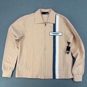 ...Lost Enterprises Mens Medium Tan Racing Stripe Full Zip Cotton Jacket New